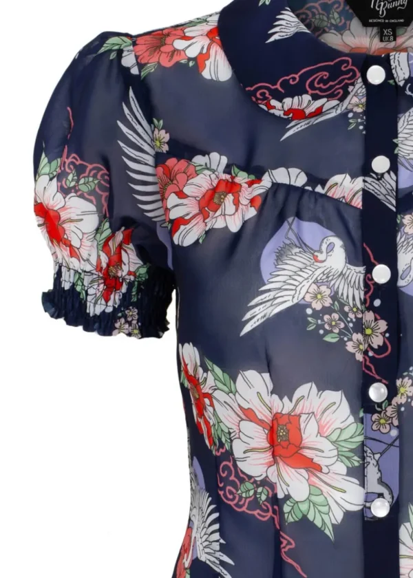 Hell Bunny Misa Crane 40's Blouse Navy Blue