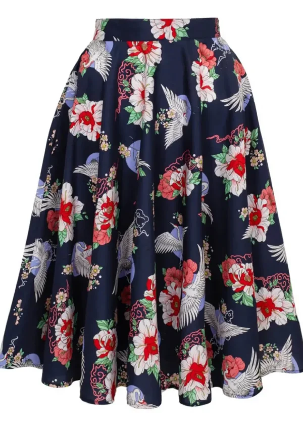 Hell Bunny Misa Crane 50's Swing Skirt Navy