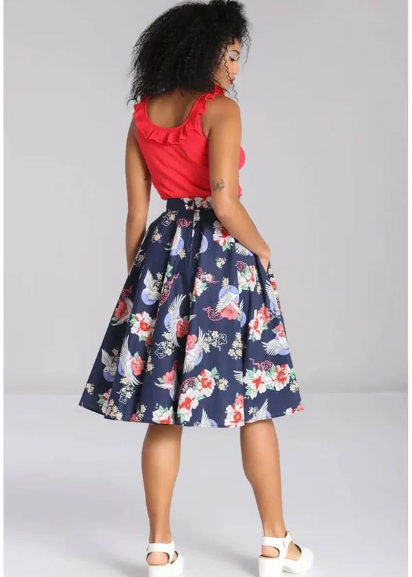 Hell Bunny Misa Crane 50's Swing Skirt Navy