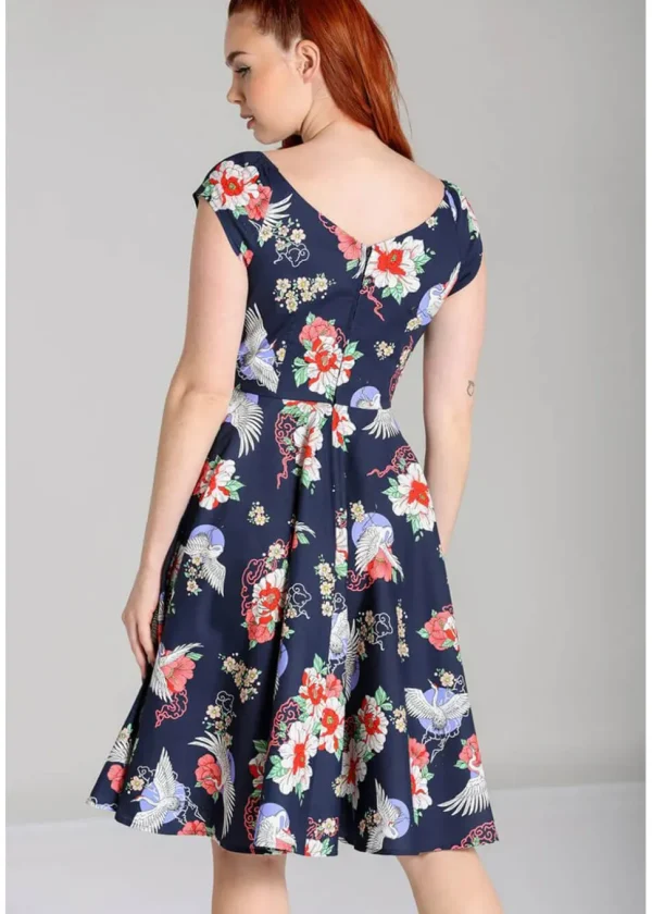 Hell Bunny Misa Cranes 50's Midi Swing Dress Navy