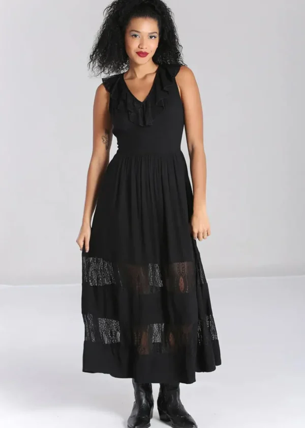 Hell Bunny Mortem Lace 70's Maxi Dress Black