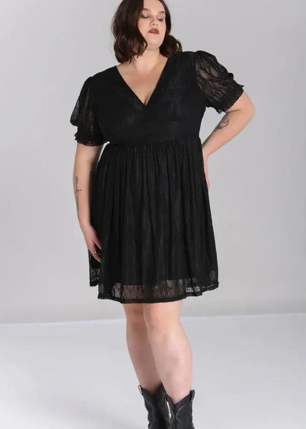Hell Bunny Mortem Lace 70's Mini Dress Black