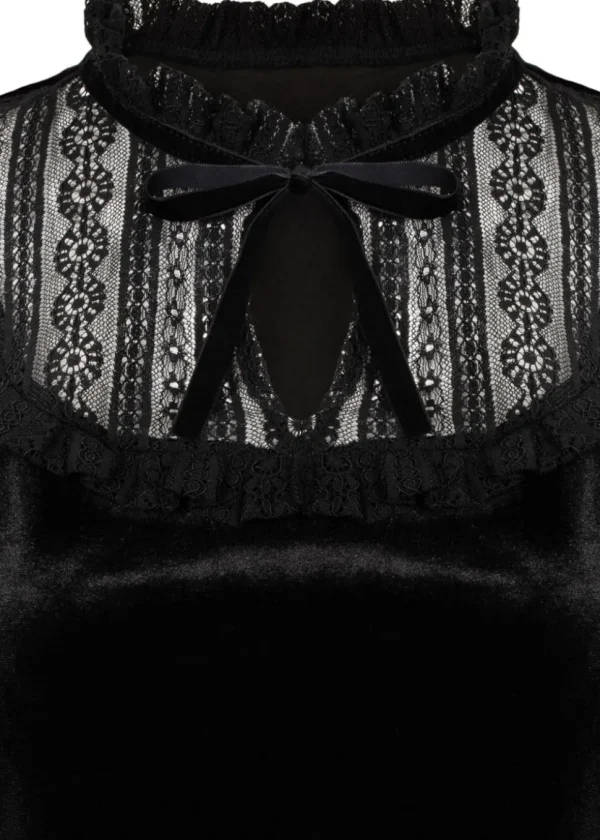 Hell Bunny Mourning Velvet 60's Top Black