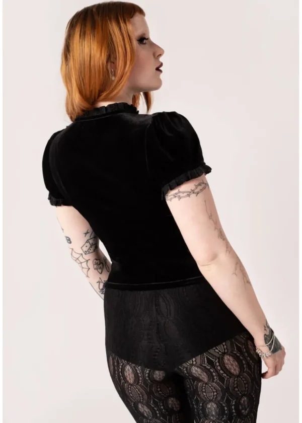 Hell Bunny Mourning Velvet 60's Top Black