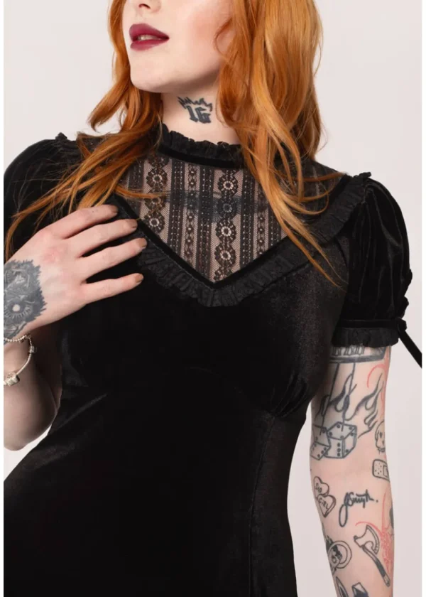Hell Bunny Mourning Velvet 60's A-Line Dress Black