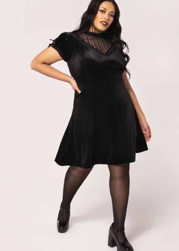 Hell Bunny Mourning Velvet 60's A-Line Dress Black