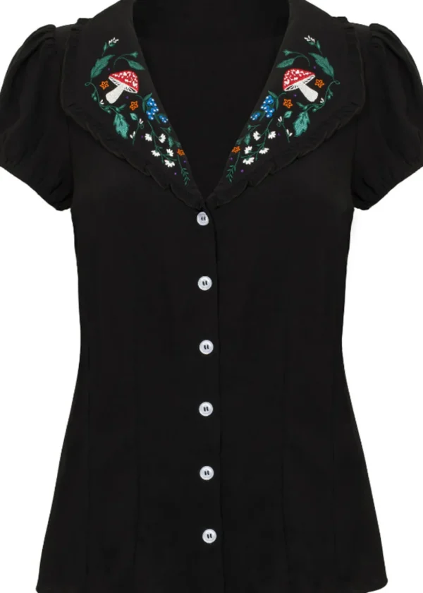 Hell Bunny Natura Mushroom 40's Blouse Black