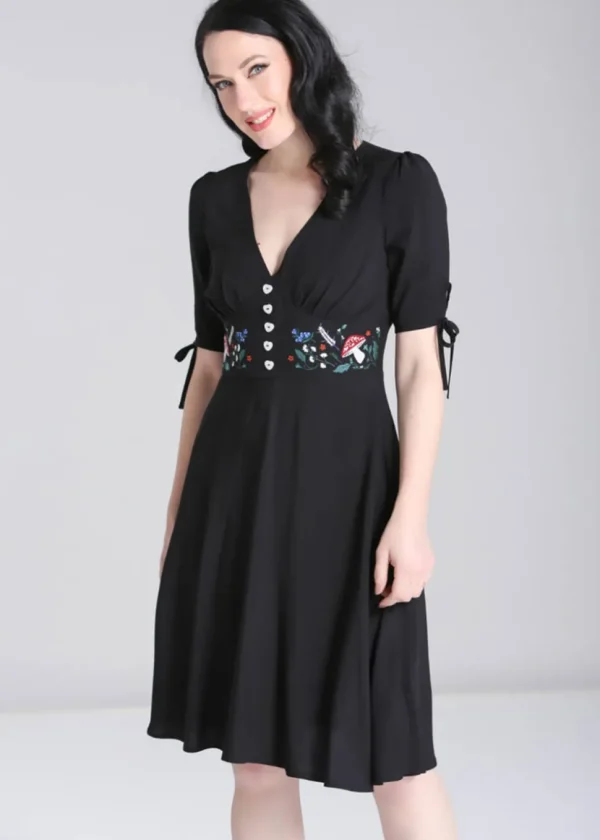 Hell Bunny Natura Mushroom 40's Swing Dress Black