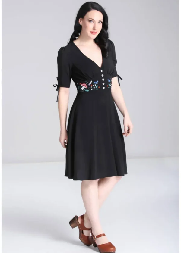 Hell Bunny Natura Mushroom 40's Swing Dress Black