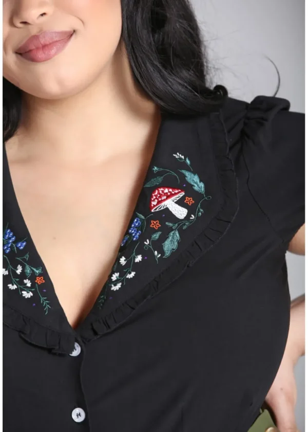 Hell Bunny Natura Mushroom 40's Blouse Black