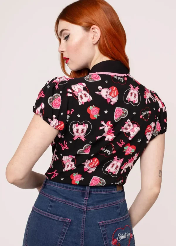 Hell Bunny Not Into You Hellcat 40's Blouse Black