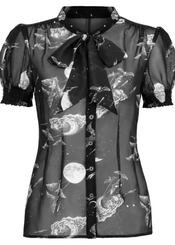 Hell Bunny Over The Moon Bats 40's Blouse Black