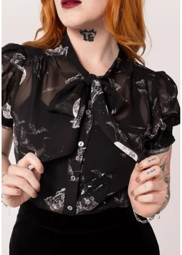 Hell Bunny Over The Moon Bats 40's Blouse Black