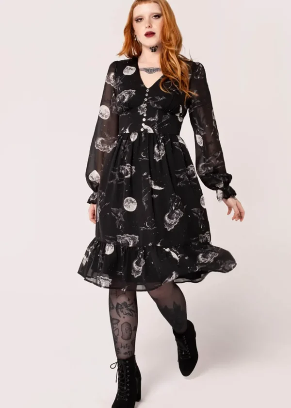Hell Bunny Over The Moon Bats 40's Dress Black