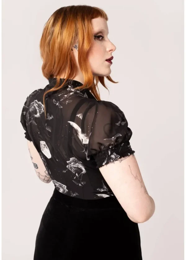 Hell Bunny Over The Moon Bats 40's Blouse Black