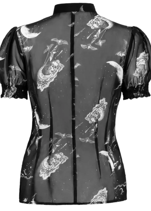 Hell Bunny Over The Moon Bats 40's Blouse Black