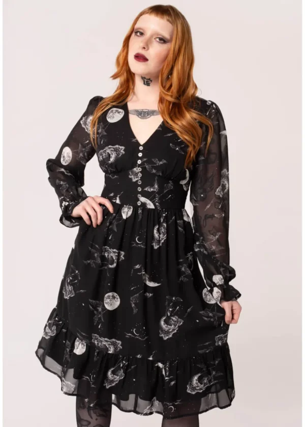 Hell Bunny Over The Moon Bats 40's Dress Black