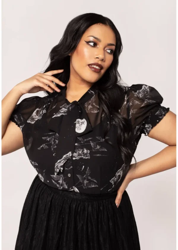 Hell Bunny Over The Moon Bats 40's Blouse Black