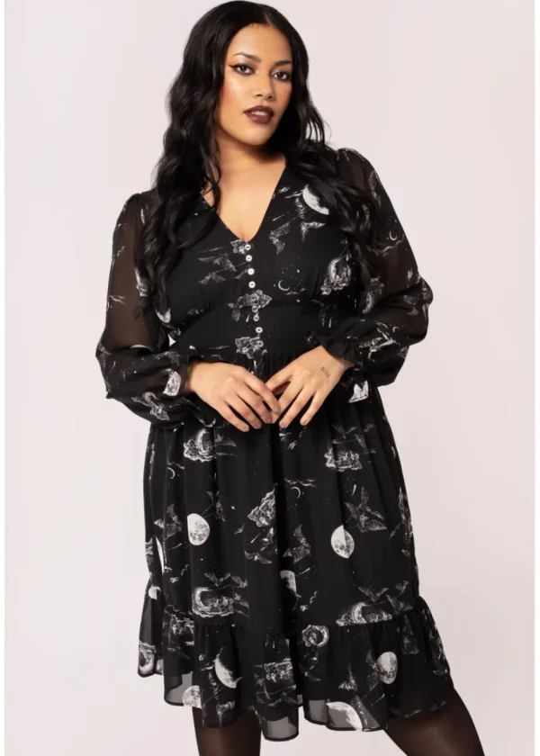 Hell Bunny Over The Moon Bats 40's Dress Black