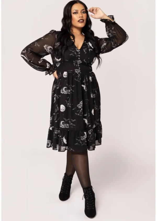 Hell Bunny Over The Moon Bats 40's Dress Black