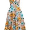 Hell Bunny Pattaya Floral 50's Swing Dress Beige