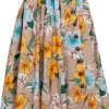 Hell Bunny Pattaya Floral 50's Swing Skirt Beige