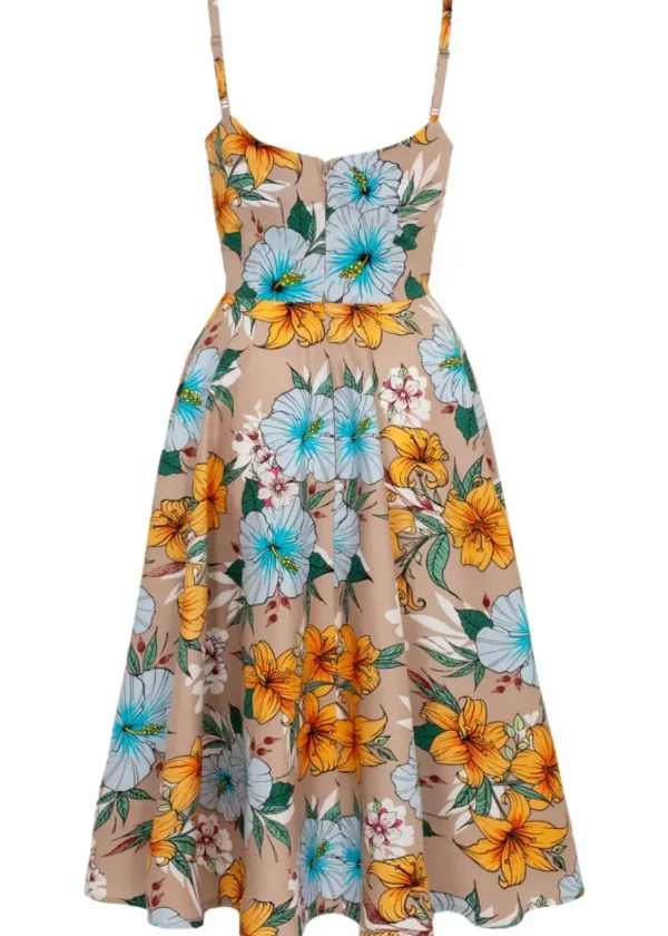 Hell Bunny Pattaya Floral 50's Swing Dress Beige