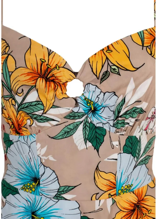 Hell Bunny Pattaya Floral 50's Swing Dress Beige