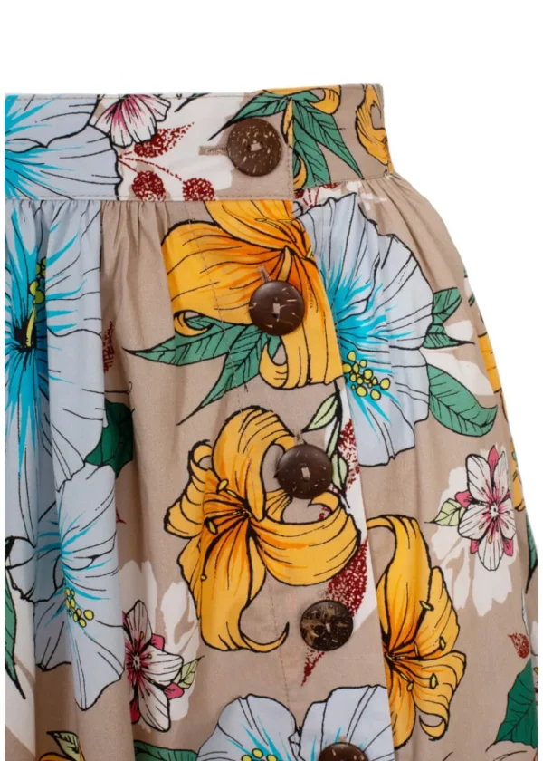 Hell Bunny Pattaya Floral 50's Swing Skirt Beige