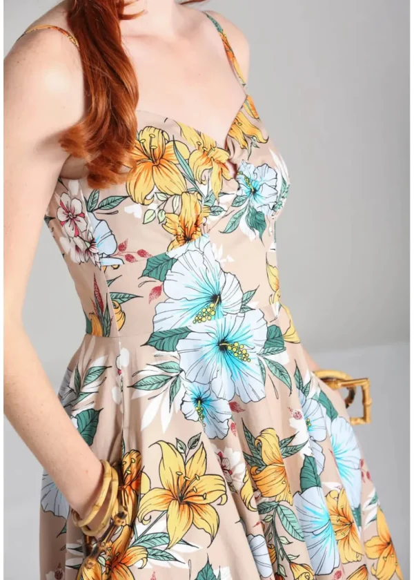 Hell Bunny Pattaya Floral 50's Swing Dress Beige