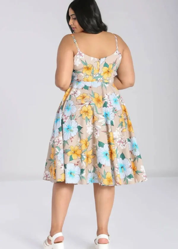 Hell Bunny Pattaya Floral 50's Swing Dress Beige
