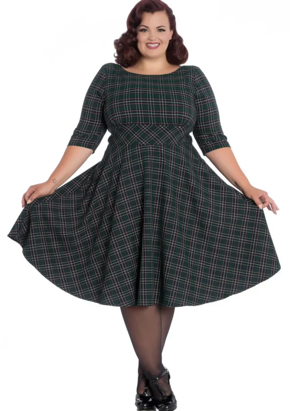 Hell Bunny Peebles Tartan 50's Swing Dress Green