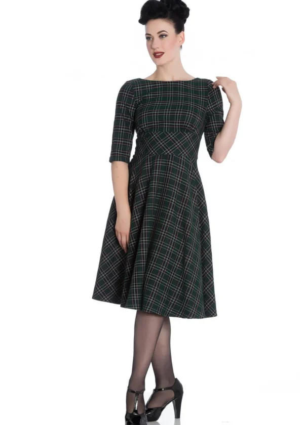 Hell Bunny Peebles Tartan 50's Swing Dress Green