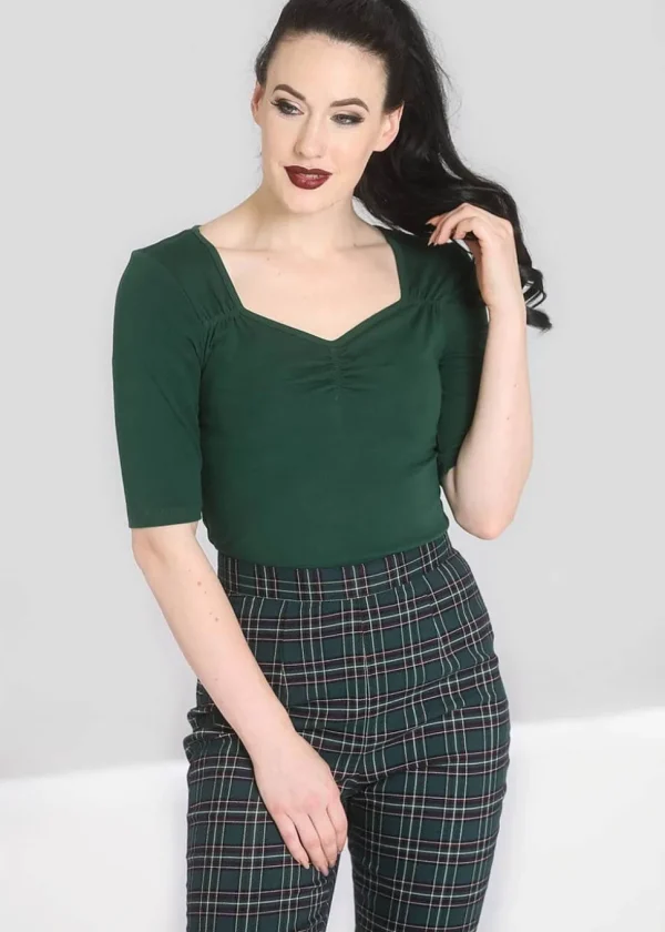 Hell Bunny Philippa 50's Top Dark Green