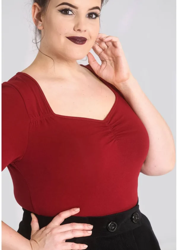 Hell Bunny Philippa 50's Top Burgundy Colour
