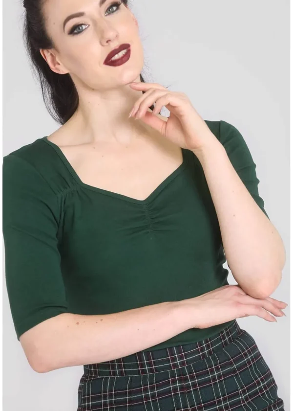 Hell Bunny Philippa 50's Top Dark Green
