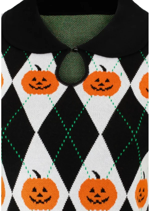 Hell Bunny Pumpkin Head Top Pullover Black White