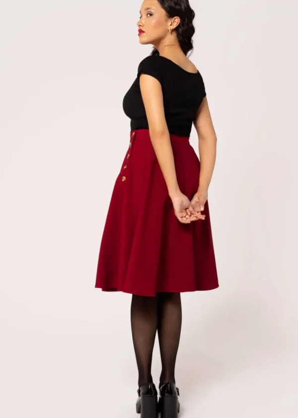 Hell Bunny Ravenwood 40's Swing Skirt Dark Red