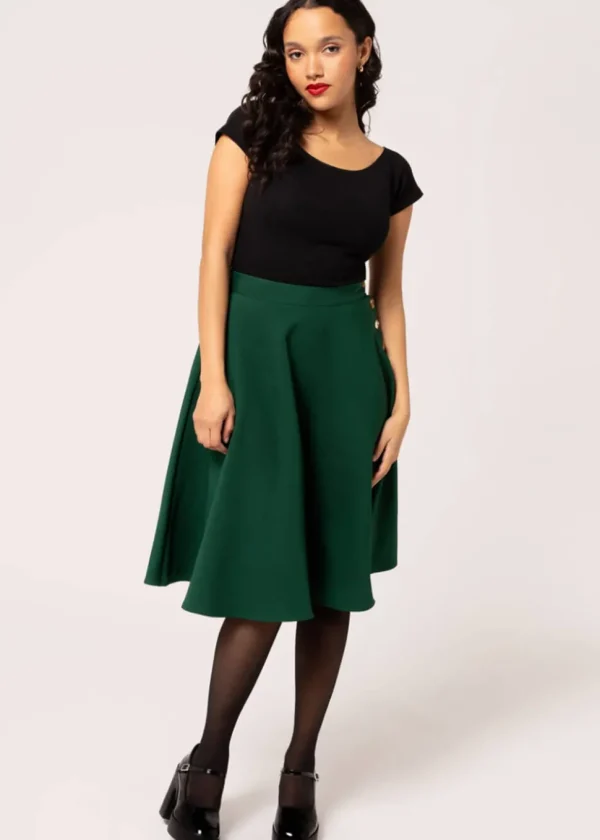 Hell Bunny Ravenwood 40's Swing Skirt Dark Green