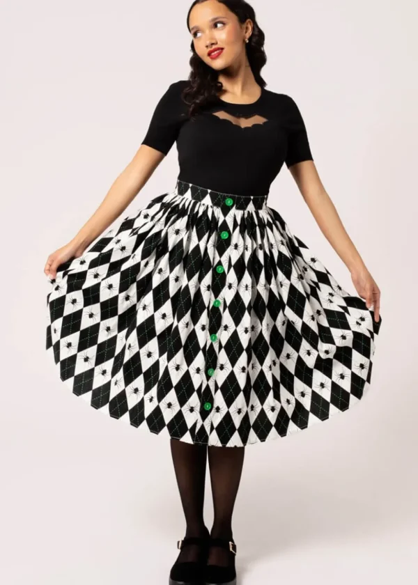 Hell Bunny Regina Spider 50's Swing Skirt Black