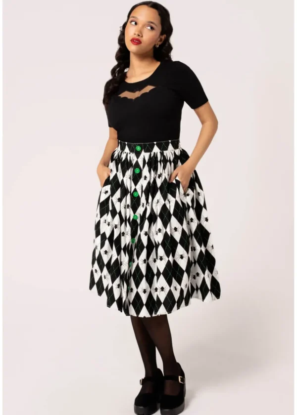 Hell Bunny Regina Spider 50's Swing Skirt Black