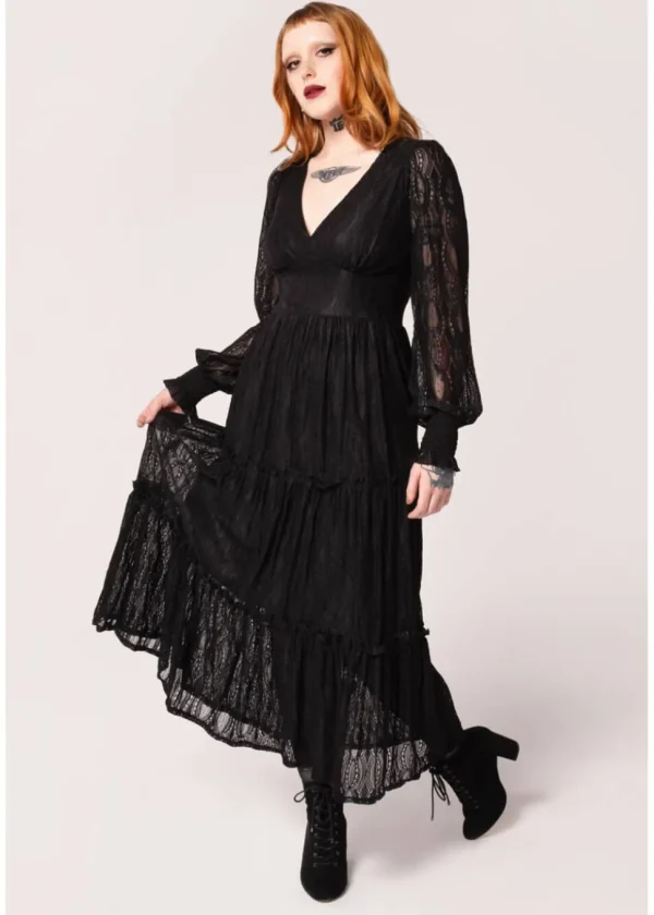 Hell Bunny Rhea Lace 70's Maxi Dress Black