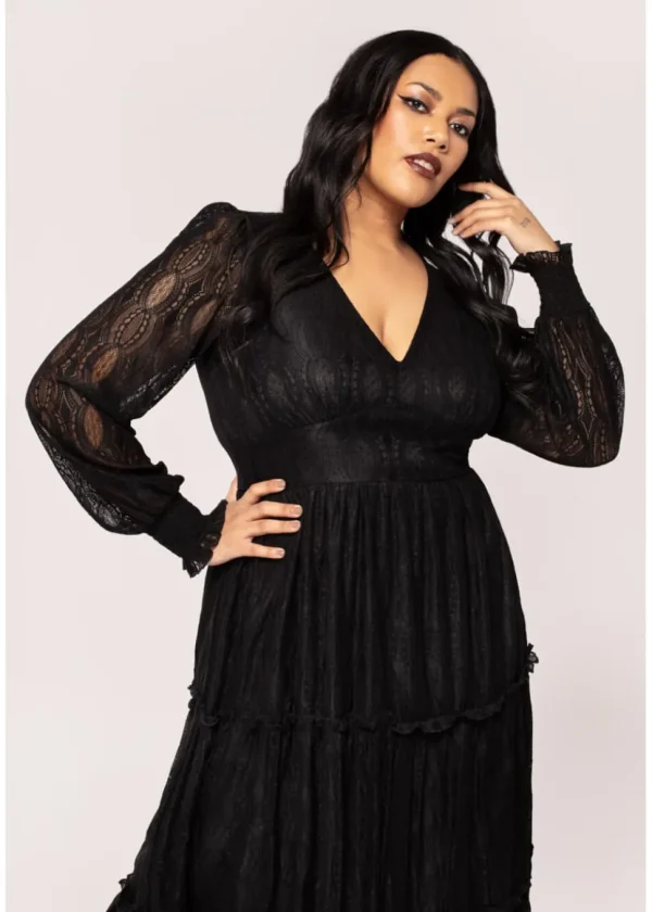 Hell Bunny Rhea Lace 70's Maxi Dress Black