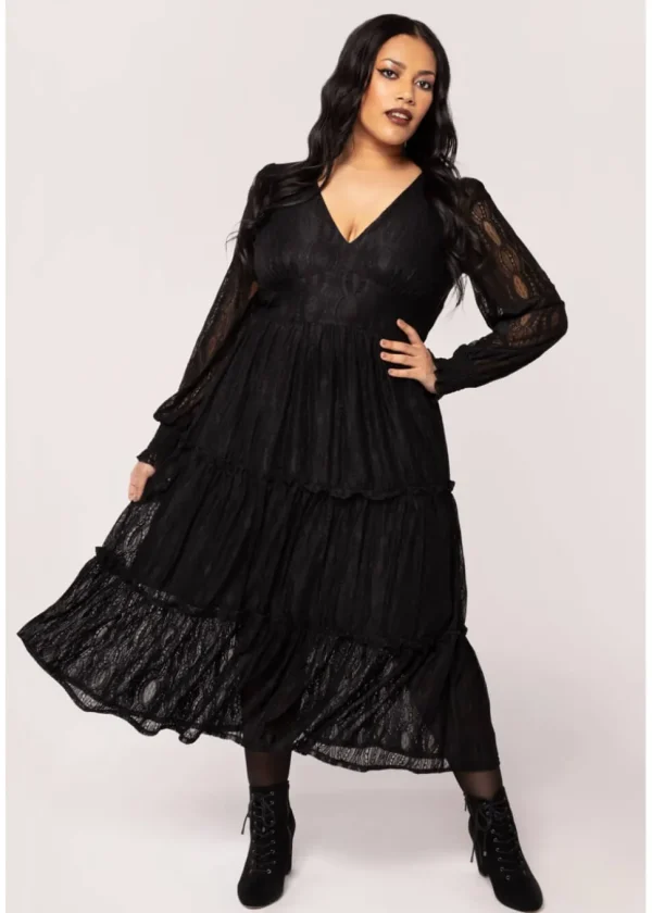 Hell Bunny Rhea Lace 70's Maxi Dress Black