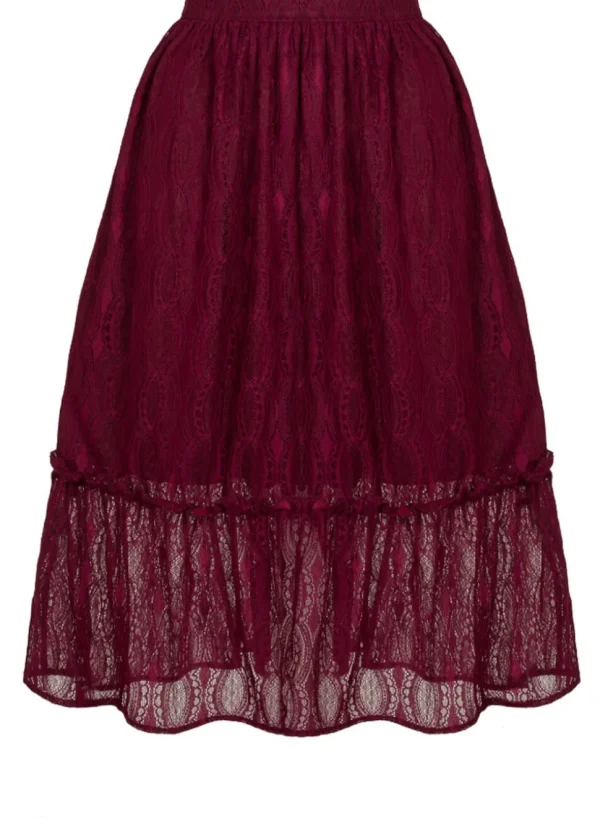 Hell Bunny Rhea Lace 70's Skirt Burgundy