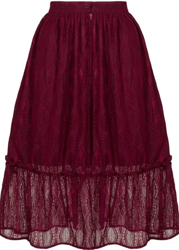Hell Bunny Rhea Lace 70's Skirt Burgundy