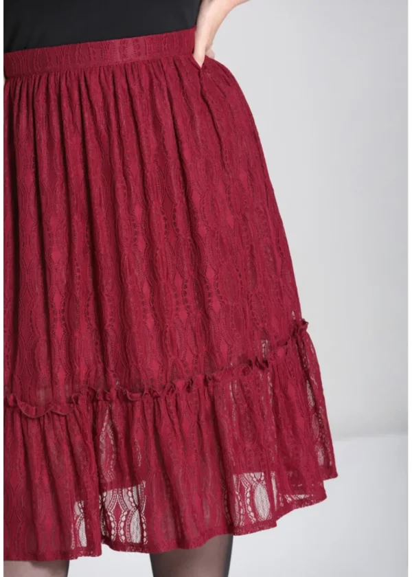 Hell Bunny Rhea Lace 70's Skirt Burgundy