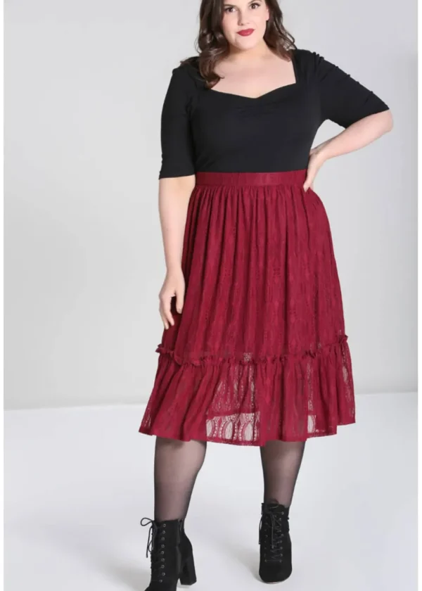 Hell Bunny Rhea Lace 70's Skirt Burgundy