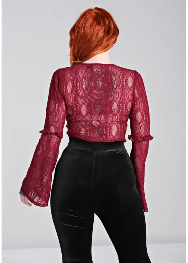 Hell Bunny Rhea Lace 70's Top in Burgundy