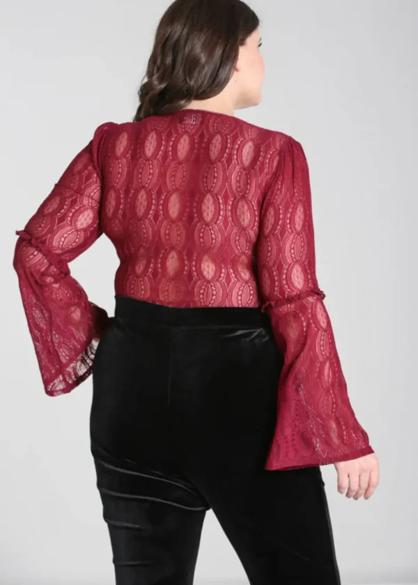 Hell Bunny Rhea Lace 70's Top in Burgundy